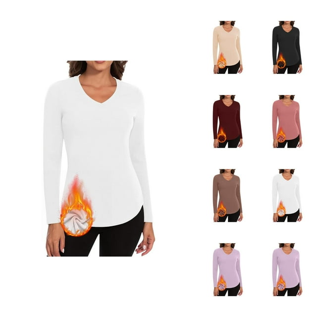 Chemises à Manches Longues pour Femmes 2026 Automne Hiver Col en V Ajusté Respirant T-Shirts