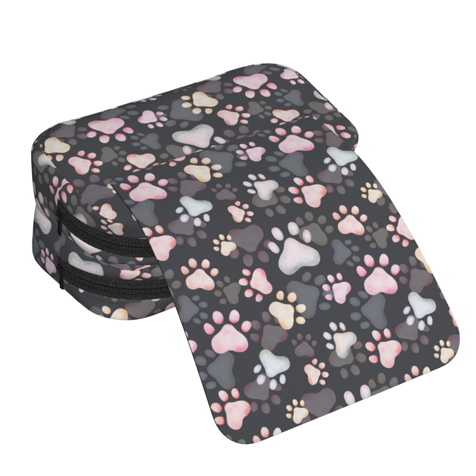 Rateoe Colorful Paws Of Dog Pattern Double Clamshell Pen Case, Storage Organizer with Two Zipper Compartments– Holds Up to 50 Pencils & Pens