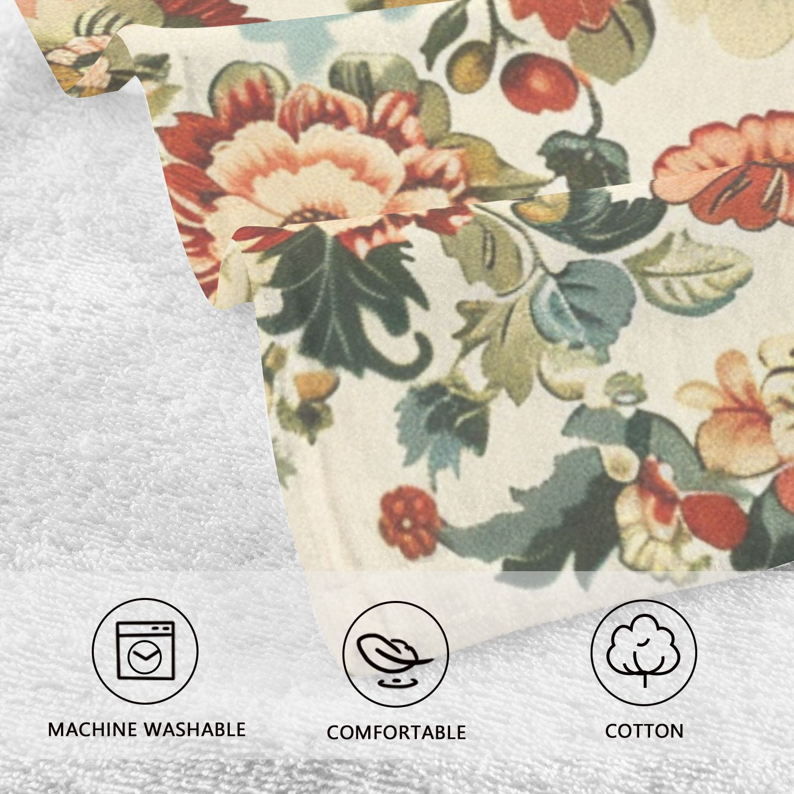 Vintage Medallion Floral Flowers Hand Towels Cotton Bath Towels Large Face Towels Absorbent for Bathroom 2 Packs