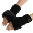 thumbnail image 2 of Skpblutn Glove for Girl Faux Rabbit Plush Wrist Fingerless Mittens Winter Warm Gloves Black One Size, 2 of 2