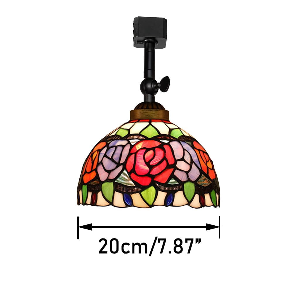 KAYYELAMP J-Type Track Head Lighting Adjustable Angle Tiffany Ceiling Light Multi-Color Rose Glass Shade Handmade Antique Track Light Fixture For Gallery Mirror Front
