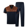 thumbnail image 4 of mihongmao Summer 2 Piece Lounge Set Men Jogger Sets Henley Shirts Men's Color Blocked Short Sleeved Stand Up Collar Zipper Pocket T-shirt Straight Leg Pants Set Navy M, 4 of 5