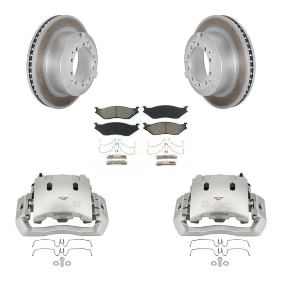 Transit Auto Front Disc Brake Caliper Coated Rotors and Semi-Metallic Pads Kit for Car 2010-2013 International TerraStar with 10 Lug Wheels Hat Shaped KCG-100669S
