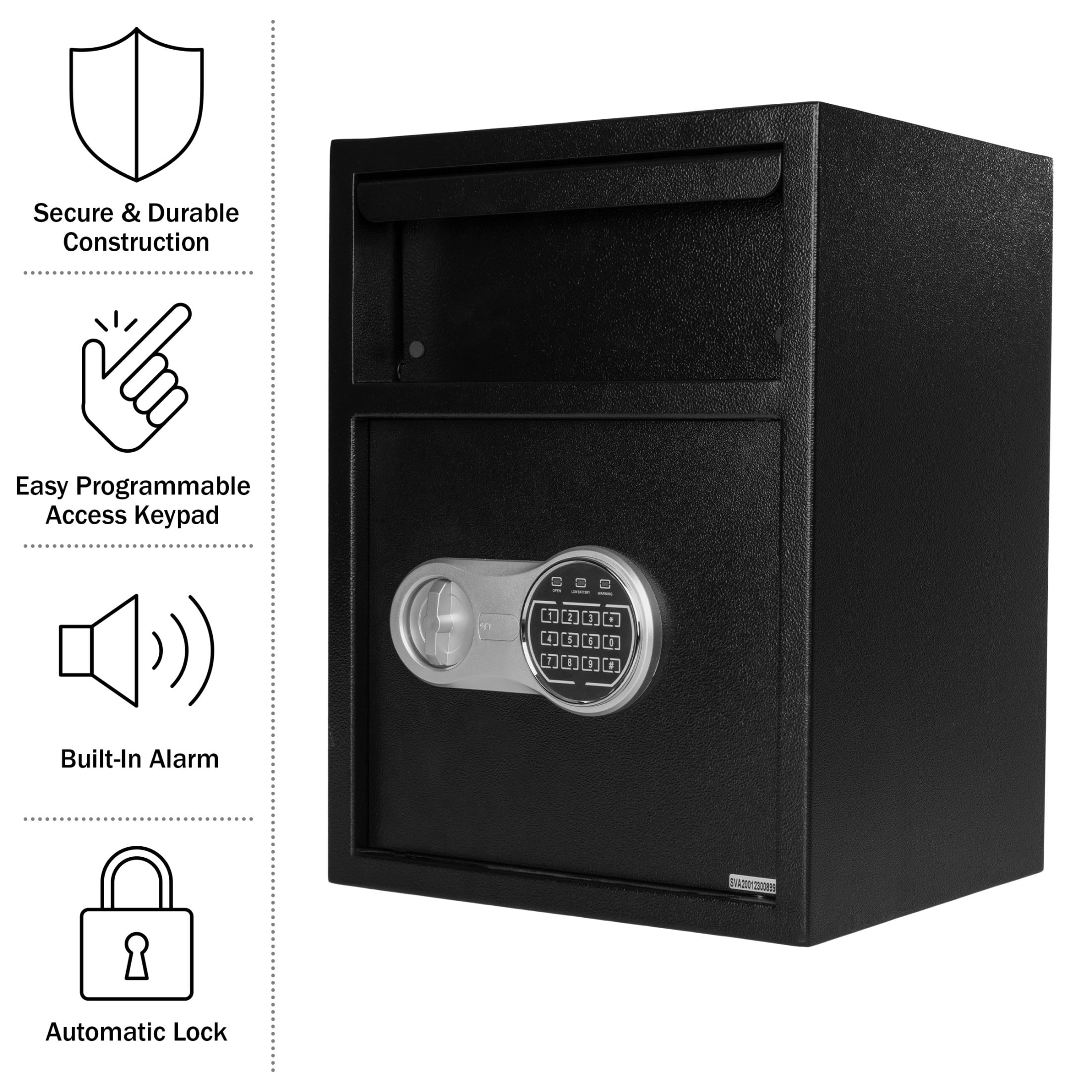 Paragon Safes Electronic Safe Deposit Box with Keypad and 2 Keys (Black)