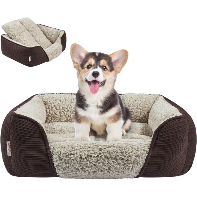 Washable Dog Bed with Removable Cushion for Medium Small Dogs Easy to Wash Pet Sofa Bed with Side Rectangle Bolster Cat Bed Calming Cuddle Puppy Bed Slip Bottom CM