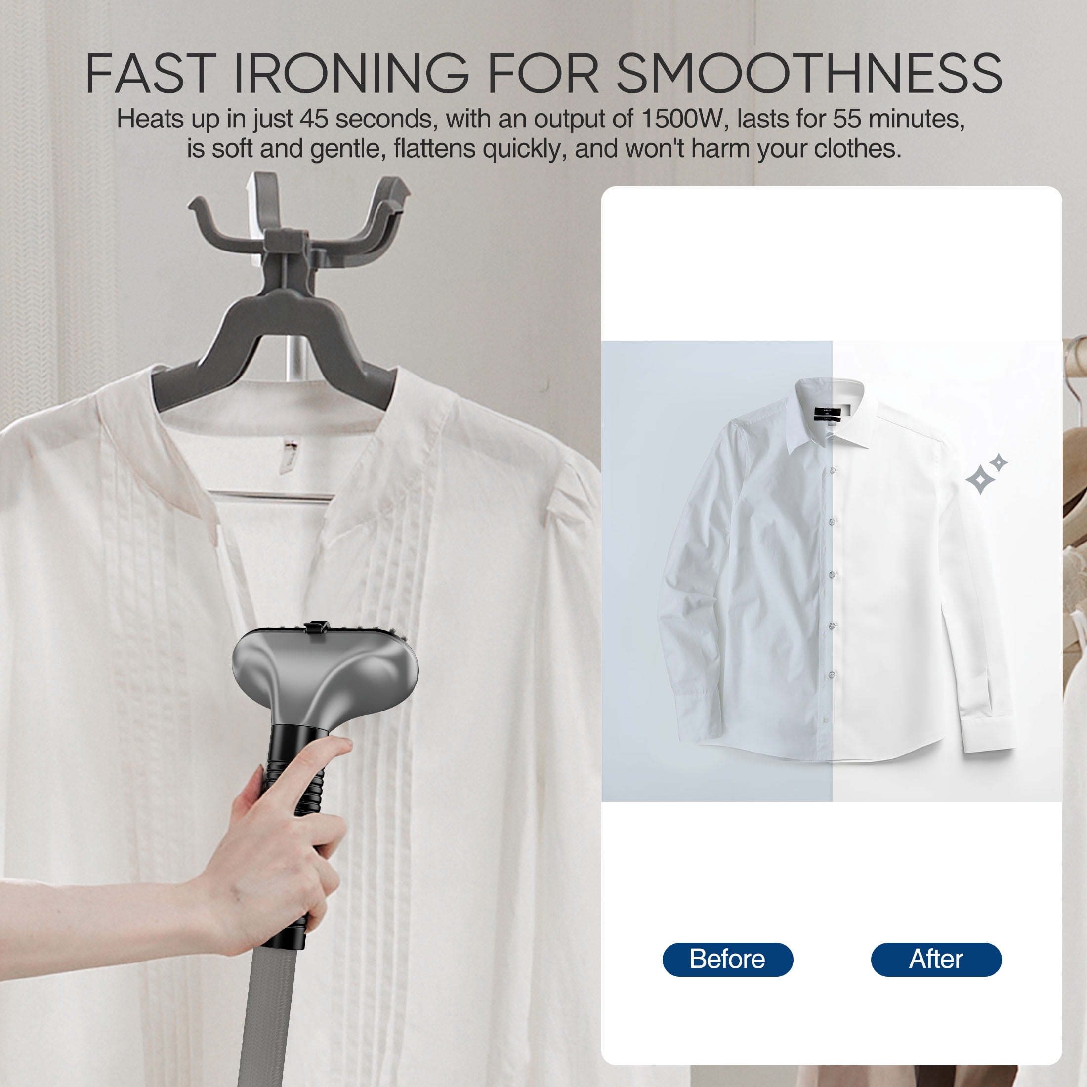JOINSUN Standing Garment Steamer, 1.7 Litre Water Tank, Heats up in 45 Seconds, Steams for 55 Minutes, Black