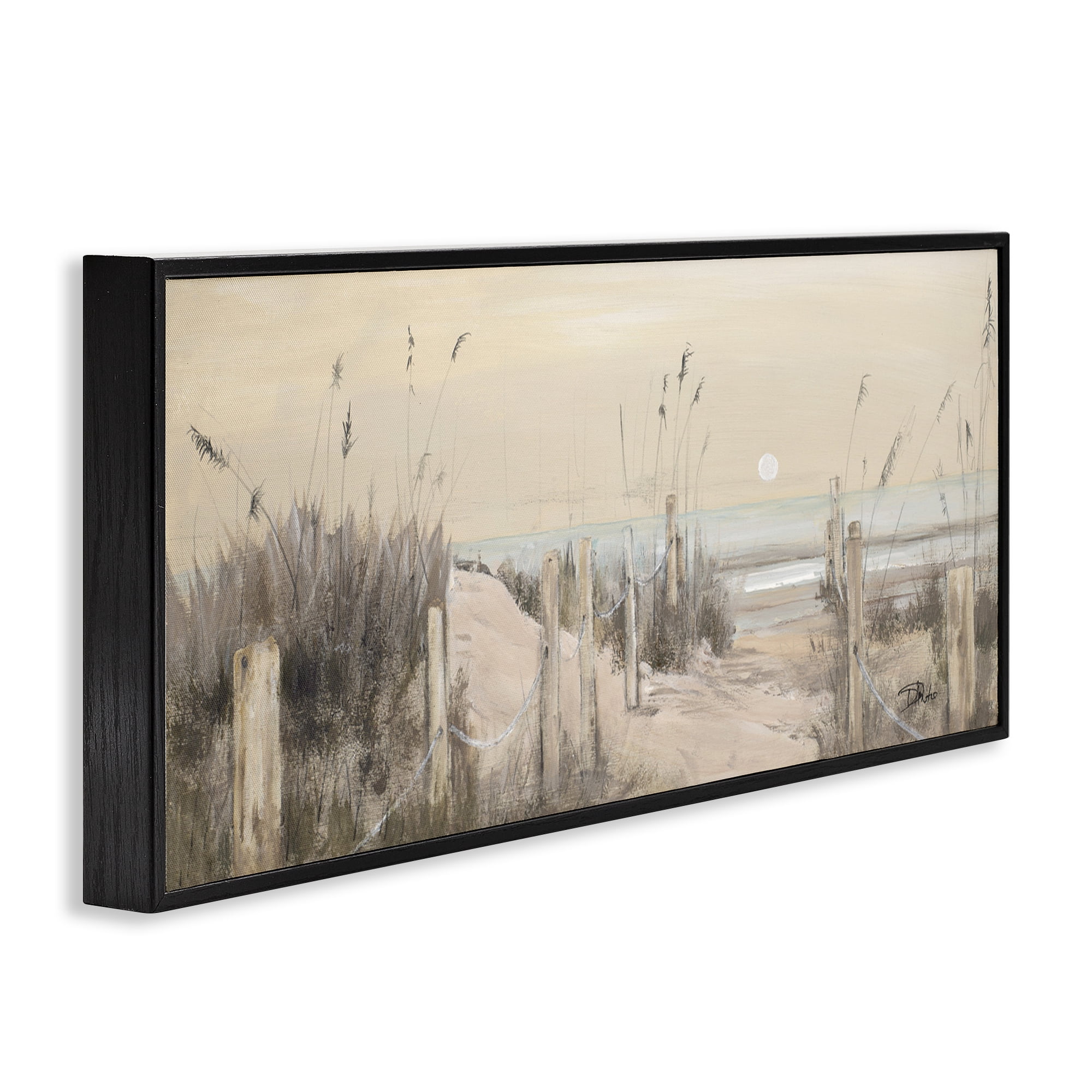 Stupell Industries White Moon Over Ocean Landscape Painting Black Framed Art Print Wall Art, 24 x 10