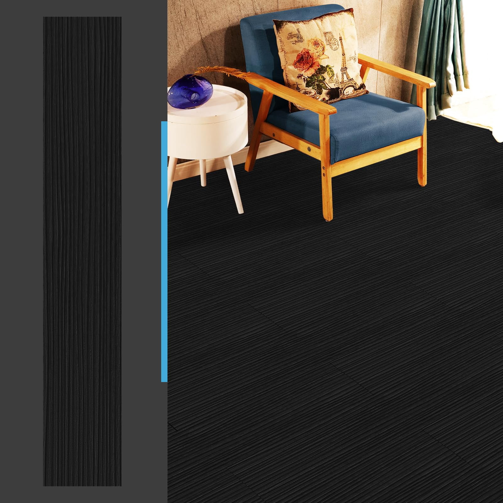 12-pack 18 Sq.ft Peel And Stick Floor Tiles Vinyl Plank Flooring Wood Look  Adhesive Waterproof Tile Sticker For Bedroom Living Room Kitchen Rv In Black