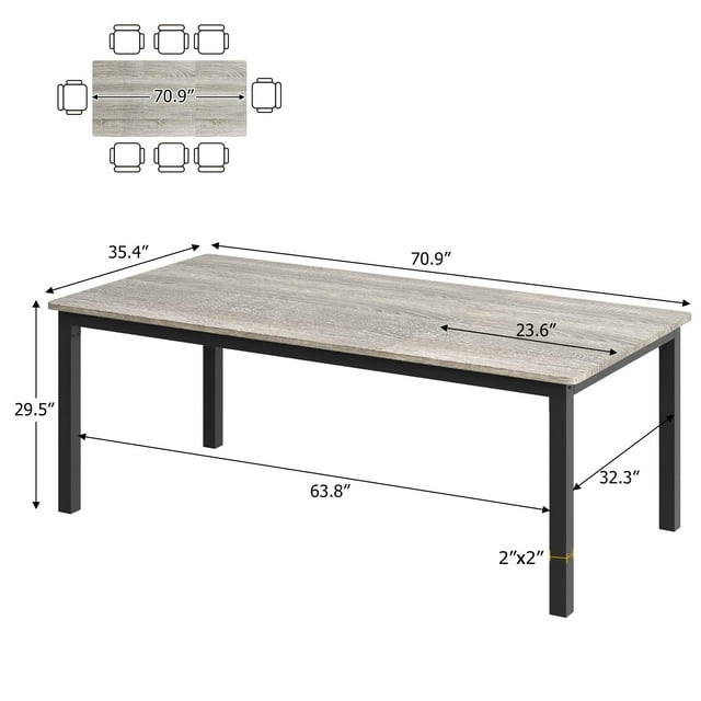 GloryStar Dining Table for 6-8 Person Farmhouse Large Rectangular Kitchen Tables Mid-Century Modern Kitchen Table with Sturdy Metal Legs for Small Kitchens, Dining Office Areas