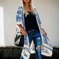 thumbnail image 2 of Long Cardigans for Women Kimono Cover Up Floral Print Boho Beach Casual Elbow Sleeve Open Front Long Blouses Loose Fit Cardigan for Women Blue One Size, 2 of 5