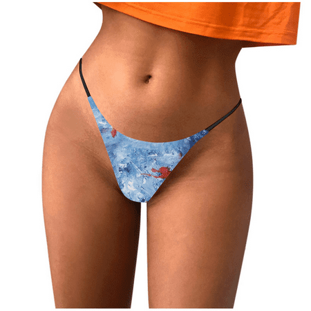 Meiodtion Underwear for Women Breathable Thong Panty Colorful Printed G String Panties Navy XL