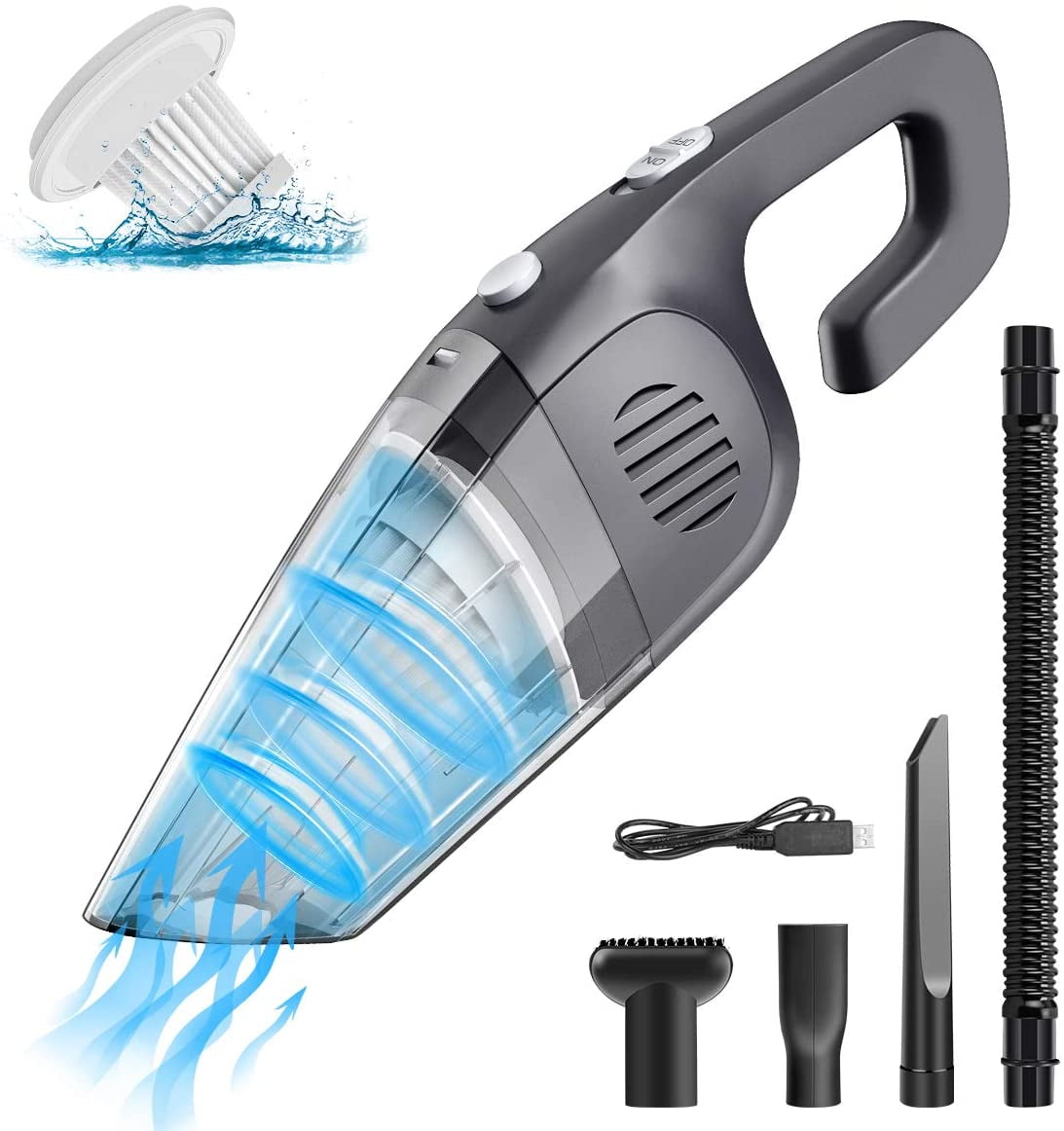Strong Suction Powerful Rechargeable Lightweight Hand Vac Wet Dry Vacuum Cleaner for Home Office Kitchen Car Pet Hair Dust Gravel Cleaning Upgraded Portable Cordless Handheld Vacuum