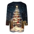 thumbnail image 4 of Fashion Fall Saving Women's Shirts Fall Ladies Casual Christmas Printed Shirts Round neck Blouse Three-quarter Sleeve T-shirt Loose Top My Items, 4 of 5