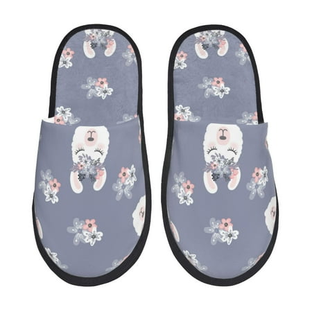 

Slippers for Women Cute Alpaca Face Flower Womens Slippers Fuzzy Winter House Shoes Soft Anti-Skid Slippers Indoor and Outdoor