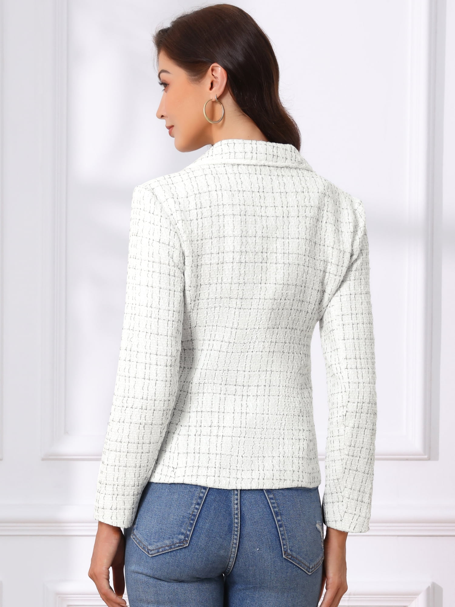 DARING DIVA Women's Notch Lapel Long Sleeve Elegant Business Casual Jacket S Black White