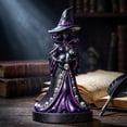 thumbnail image 3 of Halloween Witch Statue, Small Size Black Purple Cat Holding, 1 Pack Resin Figurine Decor, Spooky Halloween Decoration for Indoor Home Mantel Tabletop Haunted House Party Display, 3 of 6