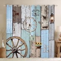 Feelyou Rustic Cabin Teens Blackout Curtains Set of 2 (52x84 Each), Blue Green Wooden Plank Window Curtains, Southwestern Style Curtains and Drapes, Black Out Curtains Decor