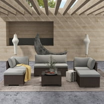 7 Piece Patio Conversation Set, Lofka Outdoor Furniture Set with Coffee Table,Ratten ChairsOttomans for Garden Backyard Poolside, Gray