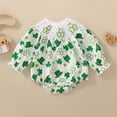 thumbnail image 2 of QUOTAY Cute St. Patrick's Day Bahy Outfit Baby Girls Green Four Leaf Print Long Sleeve Romper Pullover Bodysuit Z01_Green,6M, 2 of 6