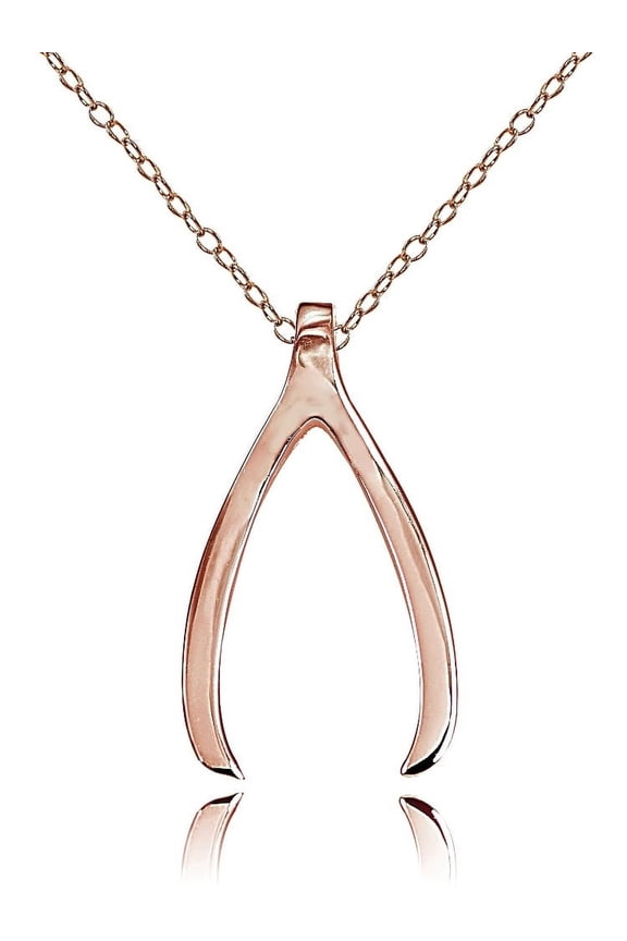 Rose Gold Tone over Sterling Silver Polished Wishbone Necklace