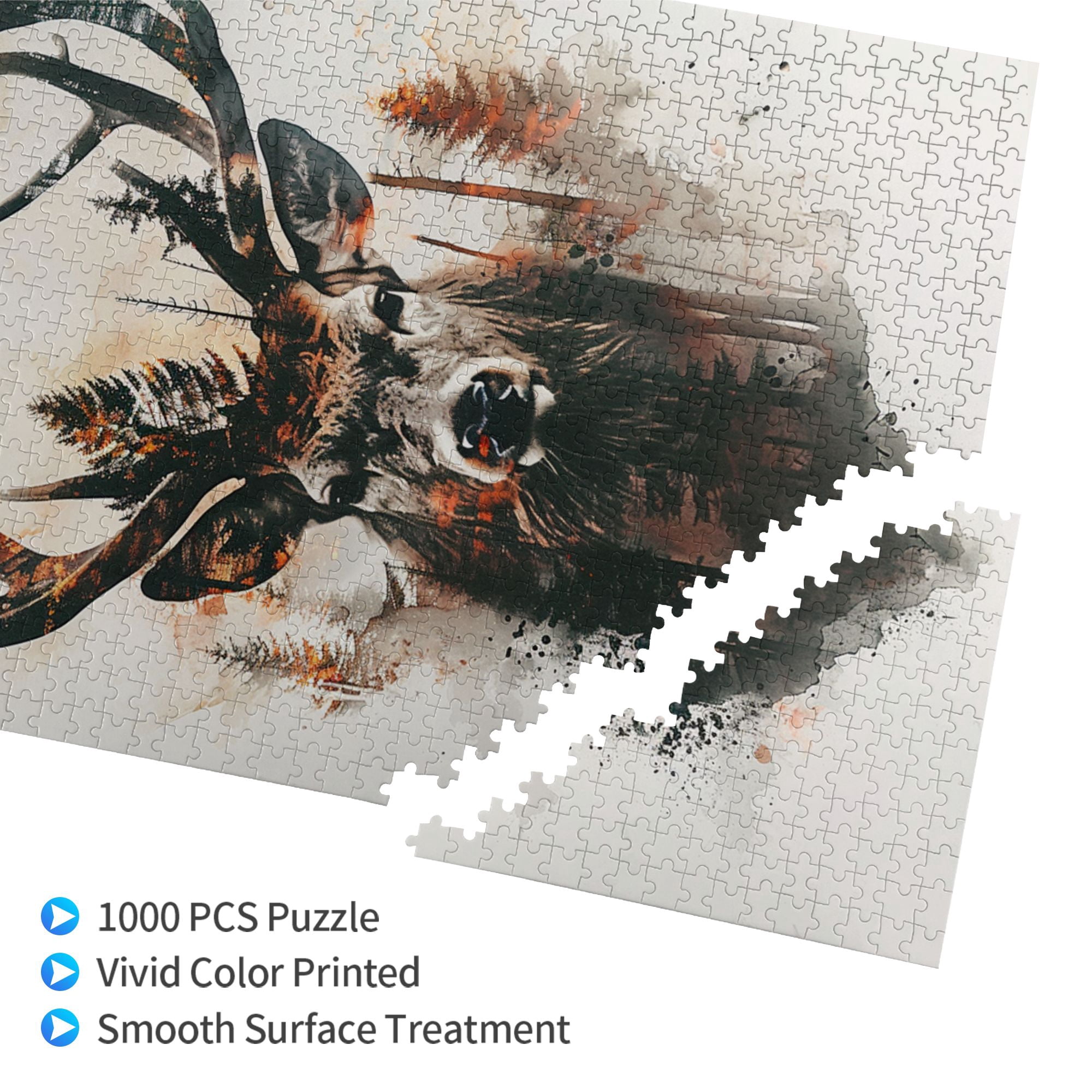 1000 pcs 1000 Piece Wooden Puzzles Double exposure Deer & Forests,Vibrant Design,Unique Animal Art Puzzle Game,Modern Style Deer & Forests Fun Puzzle 1000 Piece,Gift for Animal Lovers,Relax yourself