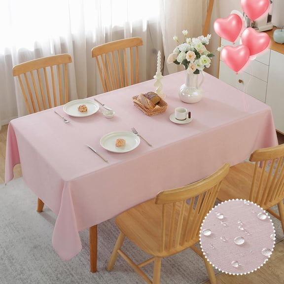 Linen Textured Rectangle Table Cloth, 60×75 Inch Waterproof Spill-Proof Tablecloth, Wrinkle-Free Fabric Table Cover for Indoor Dining,Farmhouse Home Decor, Light Pink