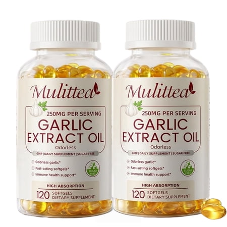 Mulittea Garlic Extract 250mg Softgels, Odorless Aged Garlic Extract Supplement for Heart Health & Immune Support, Non-GMO, 240 Count(New packaging)