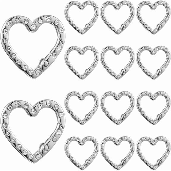 1 Box 20Pcs Silver Heart Keychain Clasp Heart Spring Clasp Bulk Shiny Rhinestones Alloy Metal Heavy Duty Carabiner Snap Hook Clip