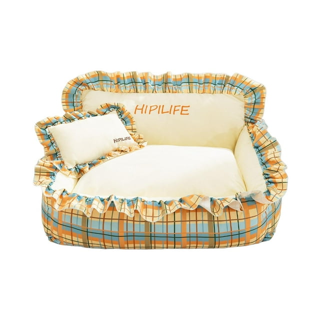 Cama para perros, sofá, tumbona para mascotas, suave, cómoda, antideslizante, para perros y gatos, sofá Cuadros amarillos XL