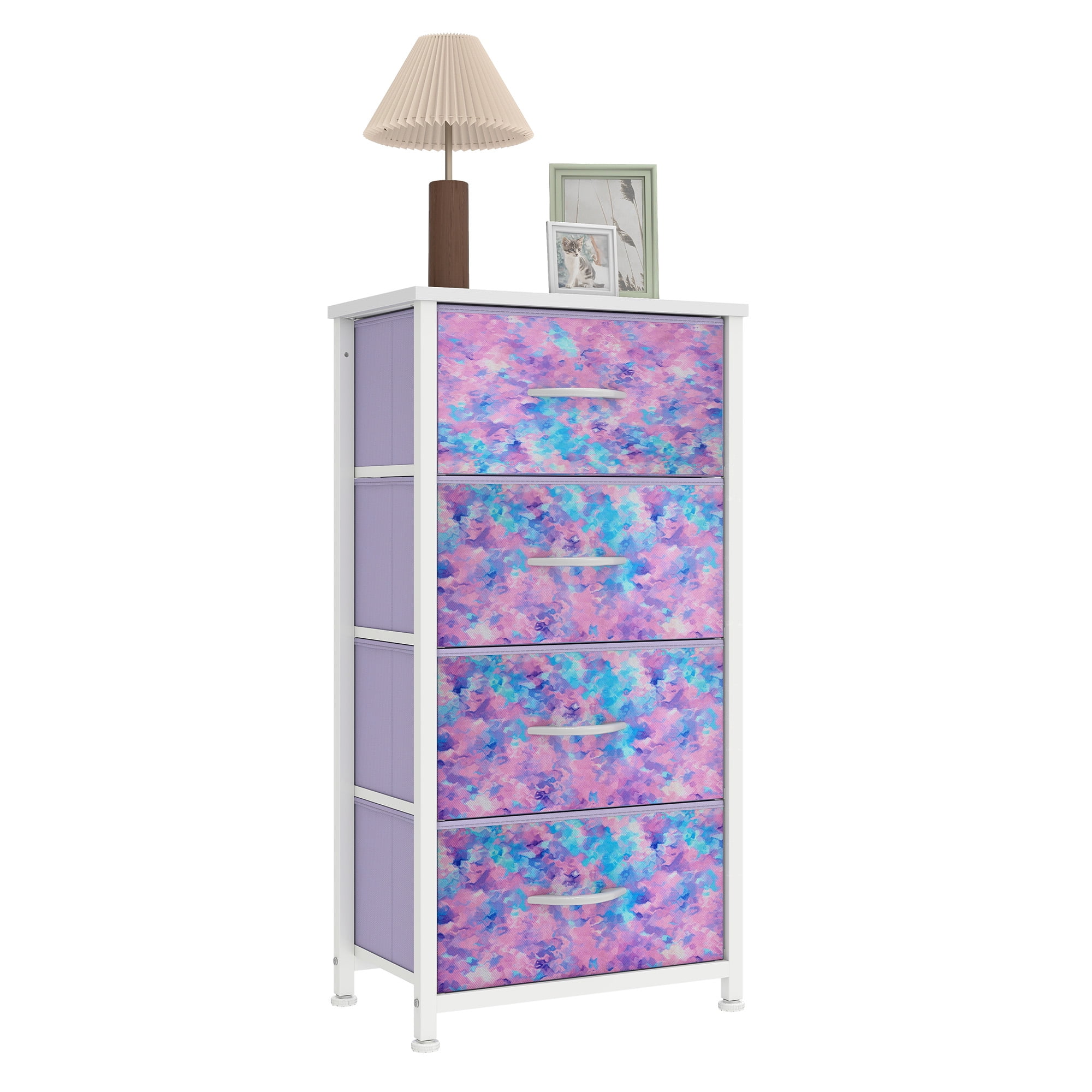 Uforic 4 Drawer Dresser Fabric Chest of Drawers Furniture Storage Organizer for Living Room,,Hallway, Tie-dye Purple