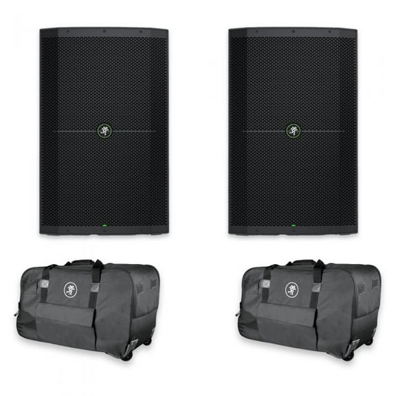 Pair of Mackie Thump215 15" 1400 Watt Powered Active DJ PA Speakers   Rolling Bag