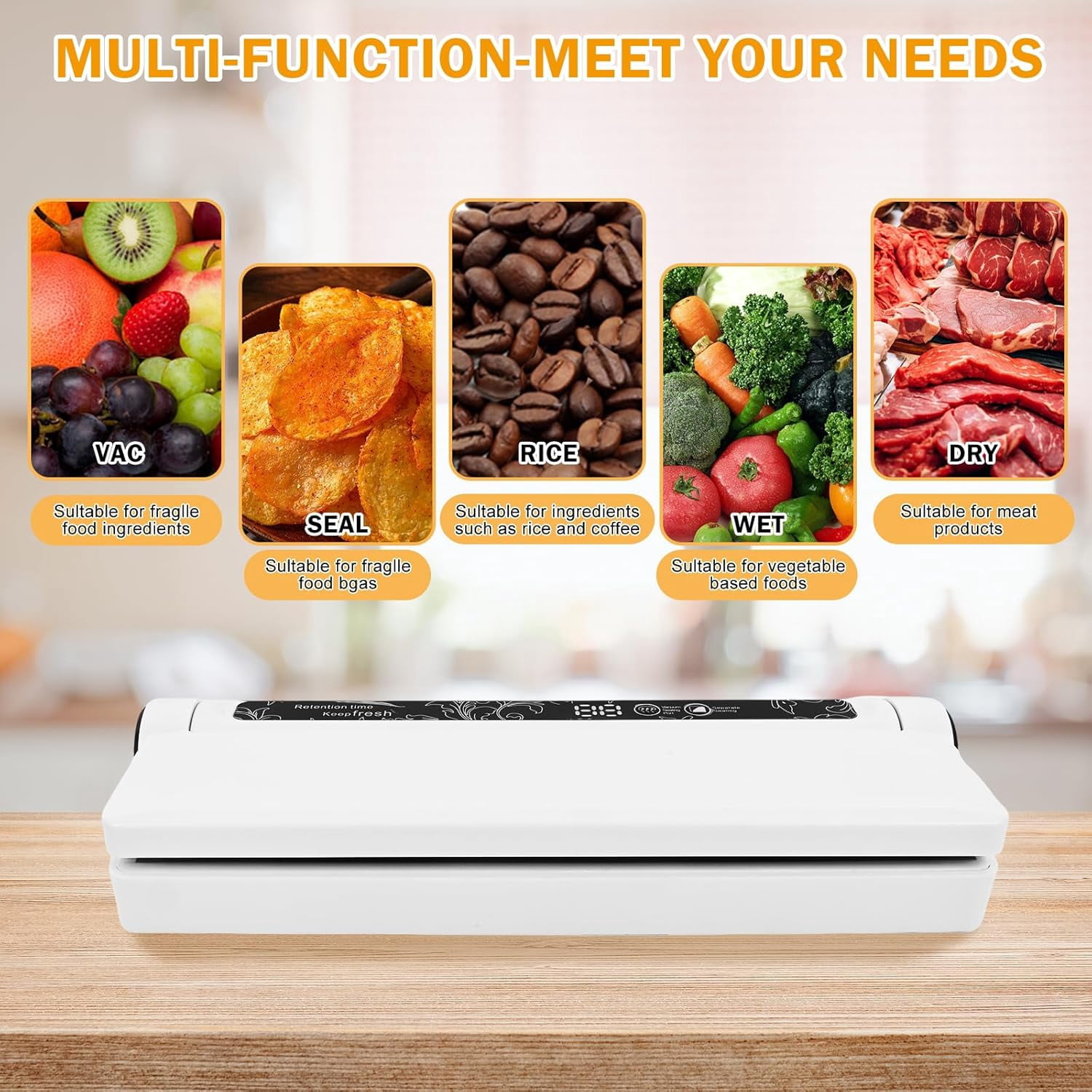 Vacuum Sealer Machine for Food, 75KPA Strong Suction, Moist/Dry Modes, 20 Vacuum Seal Bags for Food, Digital Countdown Timer, Compact Lightweight,with Starter Kits(White)