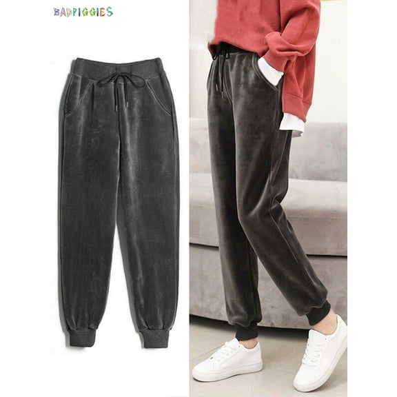 BadPiggies Women's Winter Thick Velvet Harem Pants Loose Causal Sweatpants Fleece Joggers Velour Trousers, XL