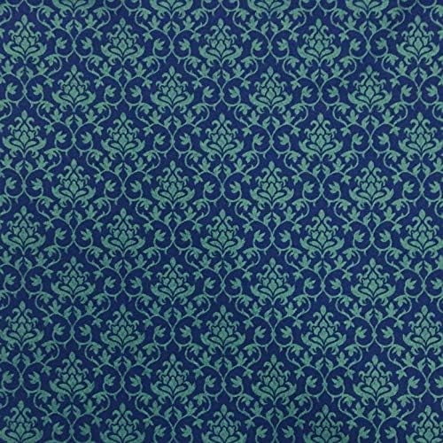 Decora Furnishings Damask Design Jacquard Material Polyester-Cotton Fabric Blend for Upholstery, Window Treatments, Craft - Width 54 inches - Fabric by The Yard (Blue)