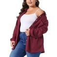 thumbnail image 4 of Agnes Orinda Women's Plus Size Waffle Knit Shirt Jacket Casual Long Sleeve Button Down Blouses 1X Burgundy, 4 of 5