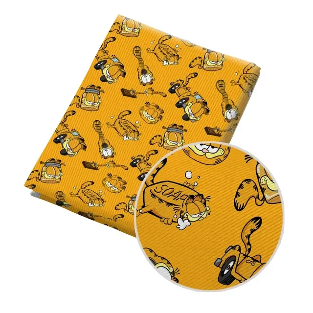 Tissu Sergé Imprimé Motif Personnage Garfield Chat Mignon pour Patchwork Quilting