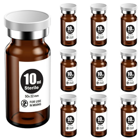 

Sterile Empty Amber Vials with Self Healing Injection Port with Flip Off Aluminum Cap Sterile Package (10ml 10)