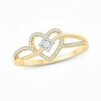 Cali Trove Diamond Heart Promise Ring for Women, 1/10 Ct White Diamonds, Criss-Cross Design, Yellow Gold-Plated Romantic Engagement/Promise Ring