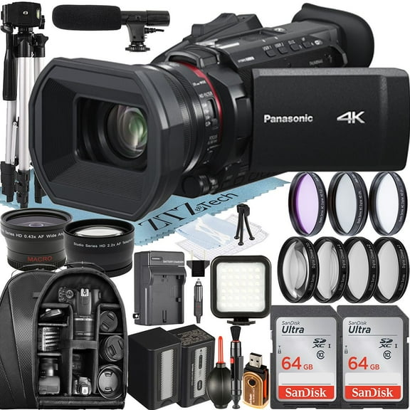 Panasonic HC-X1600 Camcorder UHD 4K with 2 Pack 64GB SanDisk Memory Card   Backpack   LED Flash   Widgeangle   ZeeTech Accessory Bundle