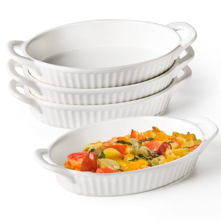 Frewinky Au Gratin Baking Dishes,9-inch Ceramic Oval Baking Dish Set with Handles,Small Mini Casserole-Dishes for Oven,Set of 4,White