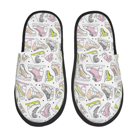 Balery Pink skates Slient Indoor Furry Fleece Comfort House Shoes Soft Non-Slip Home Shoes Cotton slippers House Slippers-- Medium