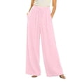 thumbnail image 3 of Womens High Waist Polka Dot Wide Leg Pants, Elastic Waist Casual Flowy Trousers, Stretchy Soft Fabric for Daily Wear Vacation | TruHer,Pink M, 3 of 7