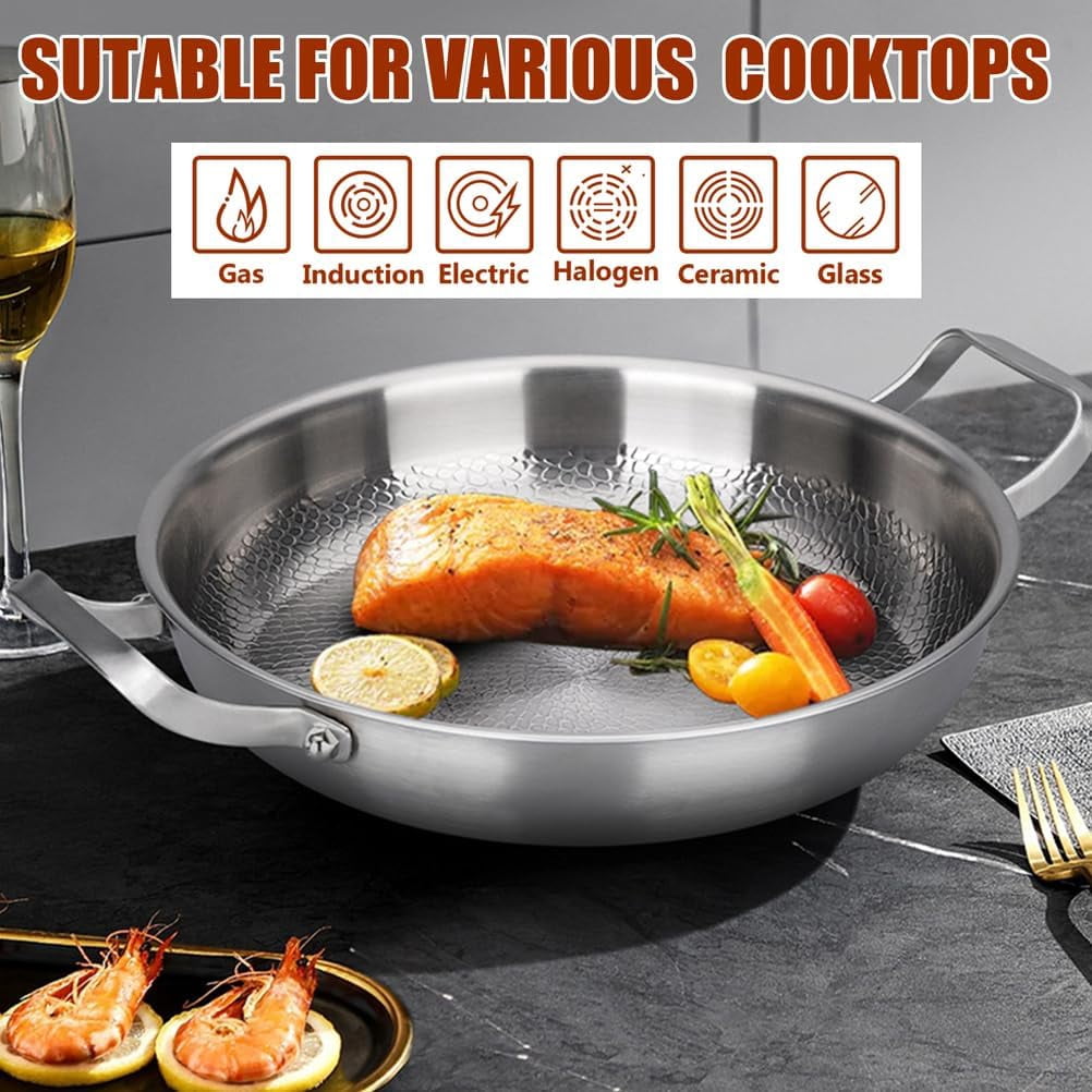 Hammered Pan 11 Inch Double Handle Non Stick Frying Pan with Lid Ultra  Scratch Resistant Even Heating Compatible All Cooktops