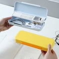 thumbnail image 2 of Pencil Box, 1 Pack Hard Pencil Case with Snap-Tight Lid, Stackable Plastic Crayon Box for Marker, Large Capacity Office Supply Storage Organizer(White), 2 of 7