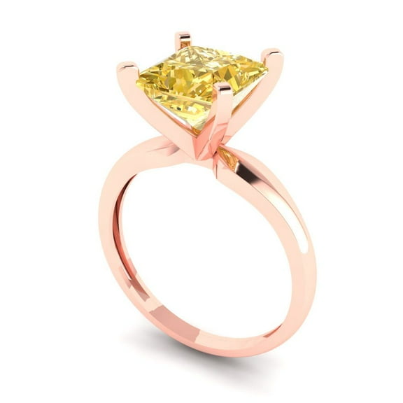 2.5 ct Princess Cut Yellow Moissanite Solitaire Engagement Ring for Women in 18K Rose Gold