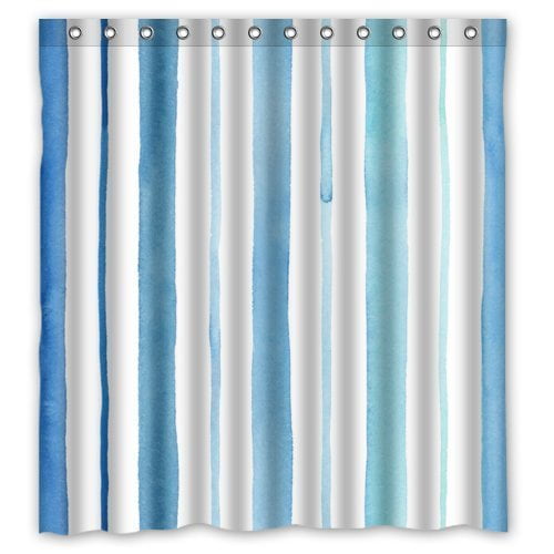 MOHome Blue and White Vertical Stripe Art Shower Curtain Waterproof Polyester Fabric Shower