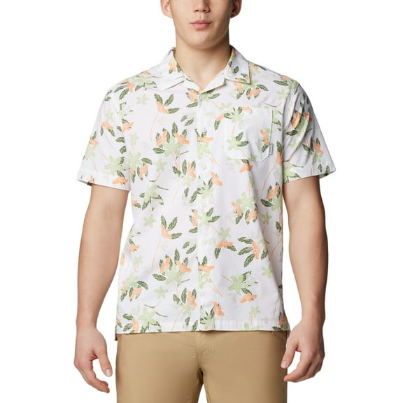 Columbia Men's Short Sleeve Button-Up Shirt S White Floral