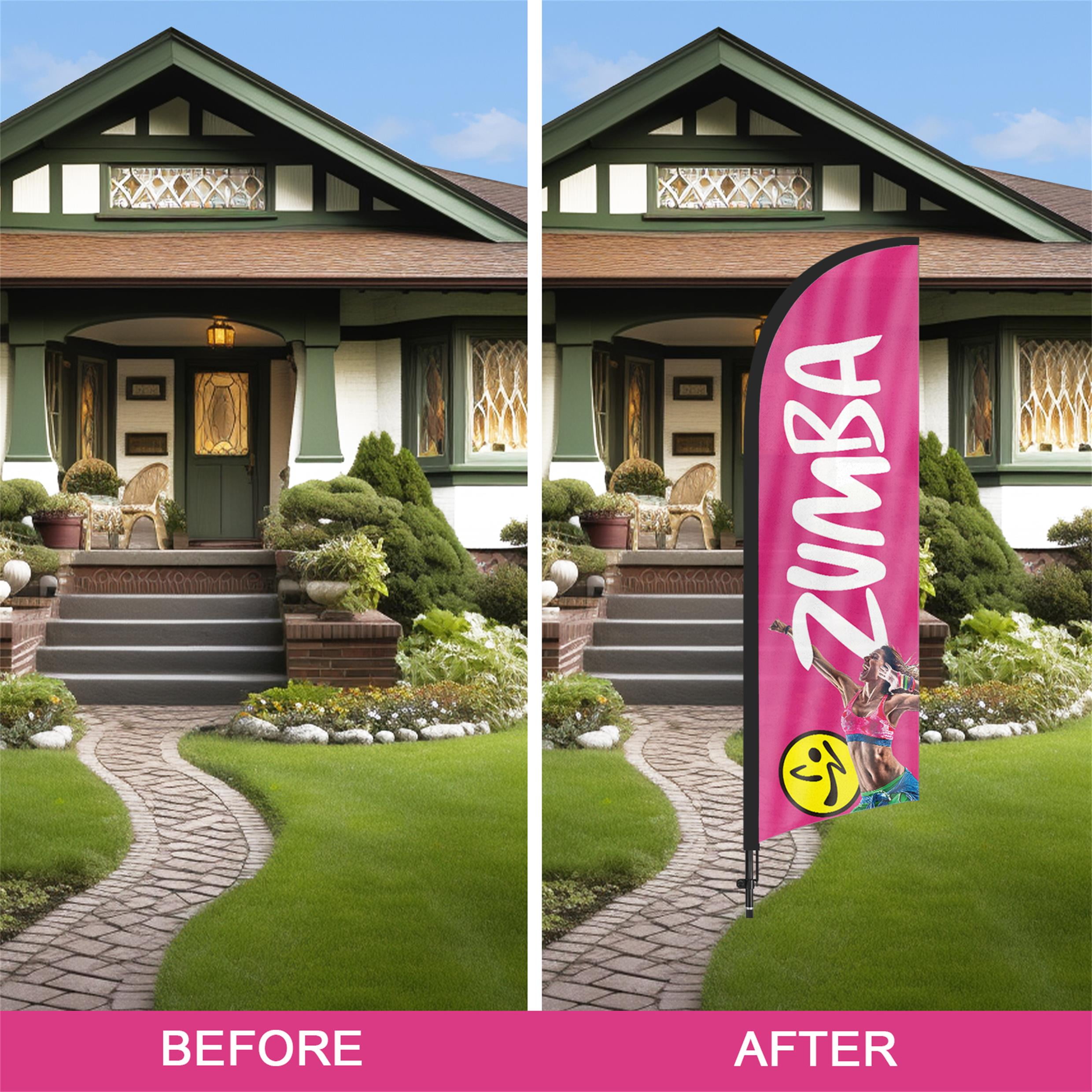 QSUM Zumba Feather Flag with Flag Pole Kit and Ground Spike, 8.2FT Zumba Fitness Exercise Windless Flag Banner Sign Business for Outdoor Advertising Sign Decoration Display