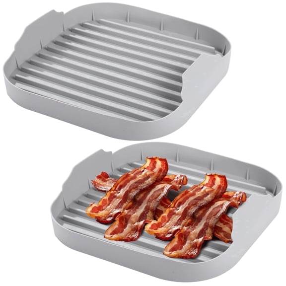 2 Pcs Silicone Microwave Bacon Cooker Trays, Grooved Design for Crispy Bacon, Food-Safe, Non-Stick, Dishwasher Safe, Versatile for Sausages & Tortillas