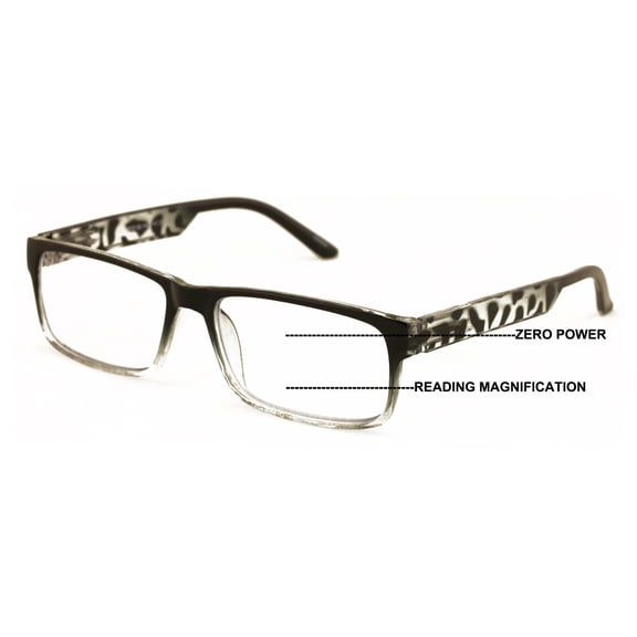 V.W.E. Modern Rectangular Progressive Reader - Clear On Top Reading Glasses - AR Coating Z122  2.00